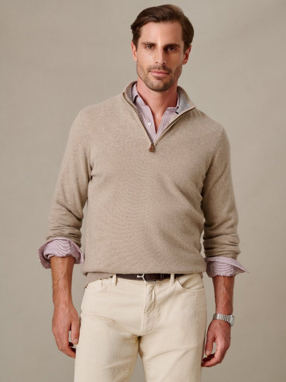 J McLaughlin Twain Cashmere 1/4 Zip - Gravel NEW